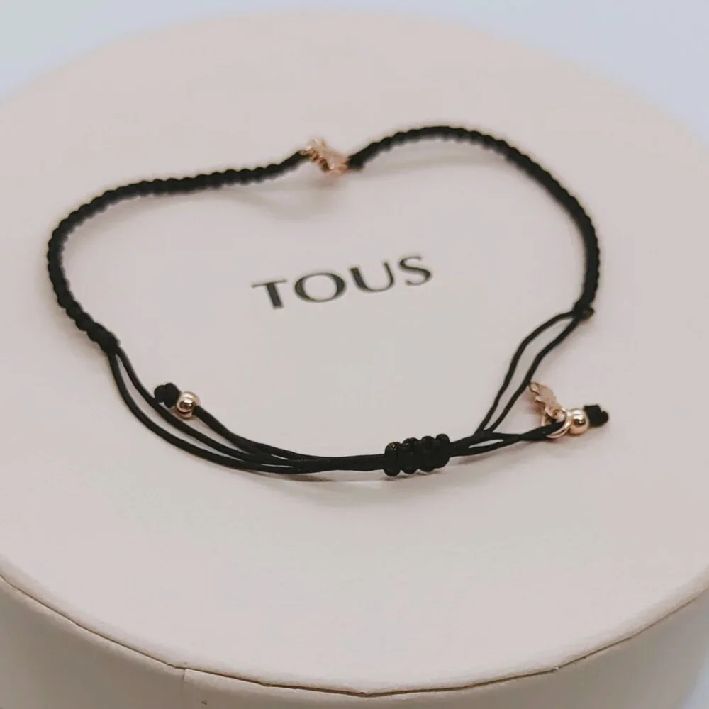 TOUS Motif cross Bracelet in Rose Gold Vermeil with Spinels and black Cord - Picture 6 of 11